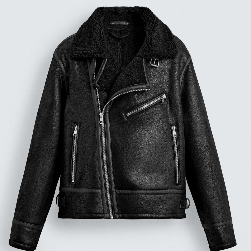 ZARA Combination Faux Leather Coat. Sz S.